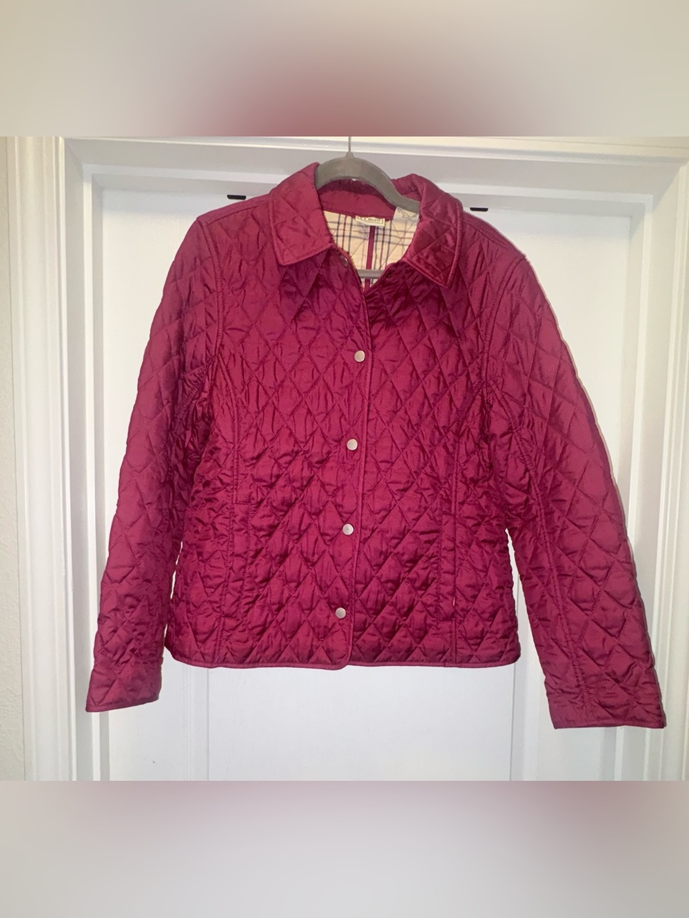 L.L. Bean Quilted Snap-Front Jacket in Deep Raspberry - Picture 2 of 8
